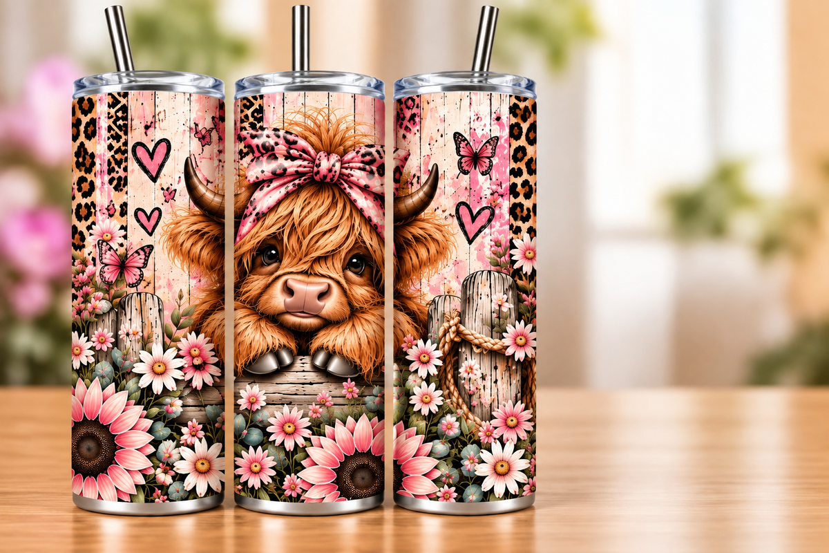Pink Sunflowers Hyland Cow