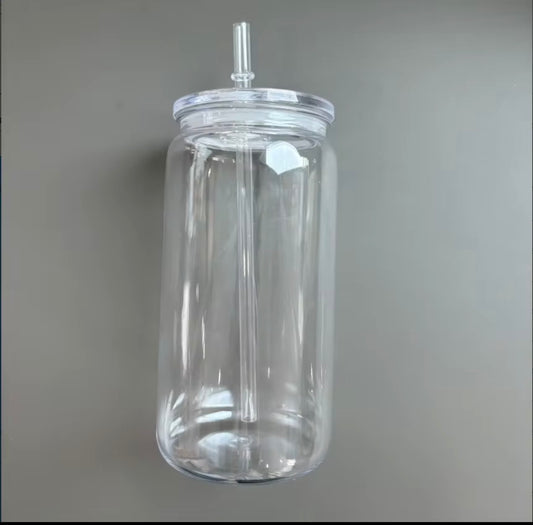 16oz sublimation glass with clear lid